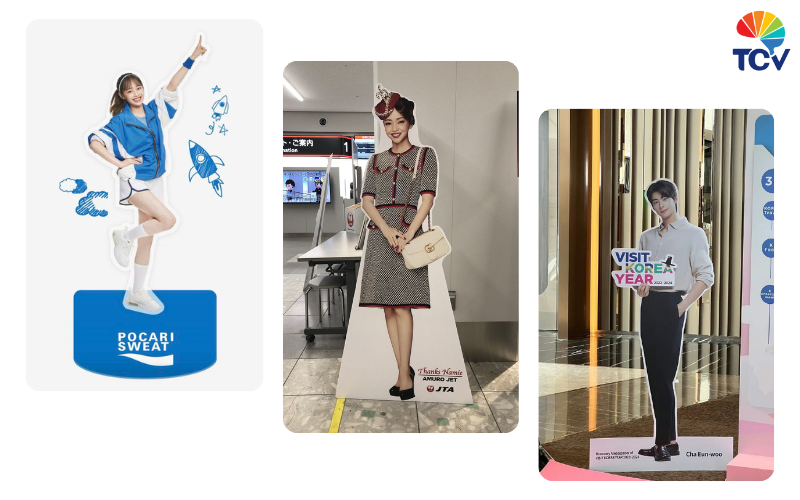 In standee người nổi tiếng cho thương hiệu đang chạy truyền thông